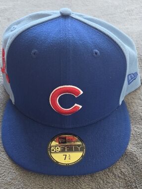 ❤️💙 New Era Chicago Cubs Logo C 59FIFTY Red/ Blue Fitted Hat Size 7 3/4 ❤️💙